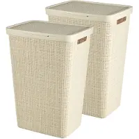 Curver Jute Wasmand met deksel 58L - 2 stuks - Gebroken Wit