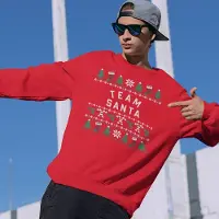 B&C Kersttrui Candy Cane - Met tekst: Team Santa - Kleur Rood - ( MAAT S - UNISEKS FIT ) - Kerstkleding voor Dames & Heren