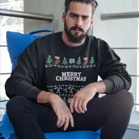 B&C Kersttrui Candy Cane - Met tekst: Merry Christmas - Kleur Zwart - ( MAAT S - UNISEKS FIT ) - Kerstkleding voor Dames & Heren