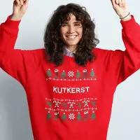B&C Foute Kersttrui Candy Cane - Met tekst: Kutkerst - Kleur Rood - ( MAAT M - UNISEKS FIT ) - Kerstkleding voor Dames & Heren
