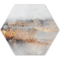 MuchoWow Hexagon wanddecoratie - Kunststof Wanddecoratie - Hexagon Schilderij - Mist - Goud - Abstract - 120x103 cm