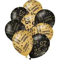Paper Dreams Verjaardag ballonnen - 25 jaar en happy birthday 12x stuks zwart/goud