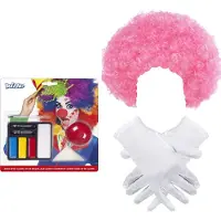 Smiffys Clown verkleed set volwassenen - pruik roze/schmink/neus/handschoenen