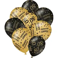 Paper Dreams Verjaardag ballonnen - 80 jaar en happy birthday 24x stuks zwart/goud