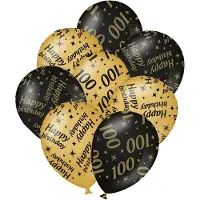 Paper Dreams Verjaardag ballonnen - 100 jaar en happy birthday 24x stuks zwart/goud