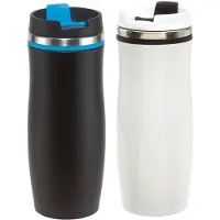 Cuisine Elegance Warmhoudbekers - 2 stuks - zwart/blauw en wit/blauw - 400 ml - thermosbekers