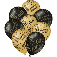 Paper Dreams Verjaardag ballonnen - 100 jaar en happy birthday 12x stuks zwart/goud