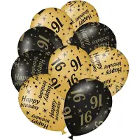 Paper Dreams Verjaardag ballonnen - 16 jaar en happy birthday 24x stuks zwart/goud