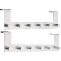 Hi Deurkapstok - Set van 2x stuks - 39 cm - RVS - 39 cm - rek met 6 ophanghaken - Handdoekenrek met haken voor aan de deur