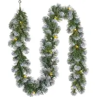 Black Box Dennenslinger - 3x stuks - met sneeuw en verlichting - 180 x 20 cm - 15 LED lampjes - dennen guirlande - kerstversiering