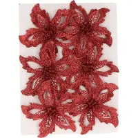 Cosy & Trendy 6x Kerstboomversiering rode glitter bloemen op clip - kerstboom