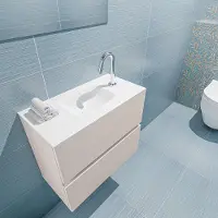 Mondiaz ada 60 cm toiletmeubel linen. Lex wastafel talc midden 1 kraangat