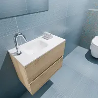 Mondiaz ada 60 cm toiletmeubel washed oak. Lex wastafel talc links 1 kraangat