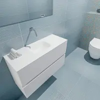 Mondiaz ada 80 cm toiletmeubel talc. Lex wastafel talc midden zonder kraangat