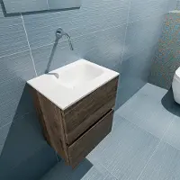 Mondiaz ada 40 cm toiletmeubel dark brown. Lex wastafel talc rechts zonder kraangat