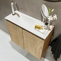 Mondiaz ture 60 cm toiletmeubel washed oak. Eden wastafel talc links 1 kraangat