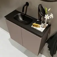 Mondiaz ture 60 cm toiletmeubel smoke. Eden wastafel urban links geen kraangat
