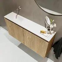 Mondiaz Ture 100cm toiletmeubel washed oak met wastafel talc links geen kraangat
