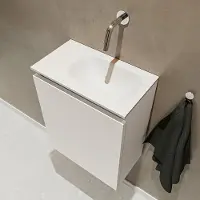 Mondiaz ture 40 cm toiletmeubel linen. Eden wastafel talc rechts geen kraangat