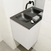 Mondiaz olan 40 cm toiletmeubel linen. Lex wastafel urban links geen kraangat