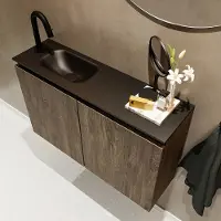 Mondiaz ture 80 cm toiletmeubel dark brown. Eden wastafel urban links 1 kraangat