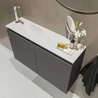Mondiaz ture 80 cm toiletmeubel dark grey. Eden wastafel talc links 1 kraangat
