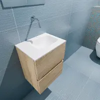 Mondiaz ada 40 cm toiletmeubel washed oak. Lex wastafel talc rechts zonder kraangat