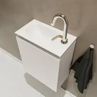 Mondiaz ture 40 cm toiletmeubel linen. Eden wastafel talc links 1 kraangat