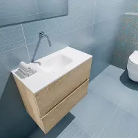 Mondiaz ada 60 cm toiletmeubel washed oak. Lex wastafel talc midden zonder kraangat