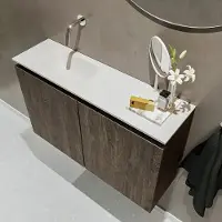 Mondiaz ture 80 cm toiletmeubel dark brown. Eden wastafel talc links geen kraangat