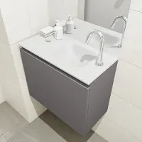 Mondiaz olan 60 cm toiletmeubel dark grey. Lex wastafel talc rechts 1 kraangat