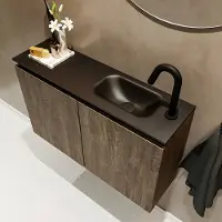 Mondiaz ture 80 cm toiletmeubel dark brown. Eden wastafel urban rechts 1 kraangat