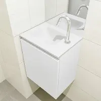Mondiaz olan 40 cm toiletmeubel talc. Lex wastafel talc links 1 kraangat