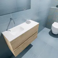 Mondiaz ada 80 cm toiletmeubel washed oak. Lex wastafel talc links zonder kraangat