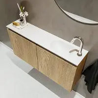 Mondiaz ture 100 cm toiletmeubel washed oak. Eden wastafel talc rechts 1 kraangat