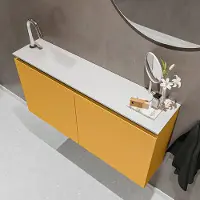 Mondiaz ture 100 cm toiletmeubel ocher. Eden wastafel talc links 1 kraangat