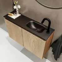 Mondiaz ture 80 cm toiletmeubel washed oak. Eden wastafel urban rechts 1 kraangat