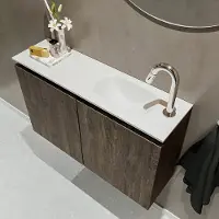 Mondiaz ture 80 cm toiletmeubel dark brown. Eden wastafel talc rechts 1 kraangat