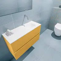 Mondiaz ada 80 cm toiletmeubel ocher. Lex wastafel talc rechts zonder kraangat
