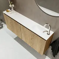 Mondiaz ture 120 cm toiletmeubel washed oak. Eden wastafel talc rechts 1 kraangat