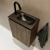 Mondiaz ture 40 cm toiletmeubel dark brown. Eden wastafel urban rechts 1 kraangat