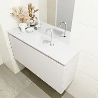 Mondiaz olan 100 cm toiletmeubel linen. Lex wastafel talc midden 1 kraangat