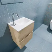 Mondiaz ada 40 cm toiletmeubel washed oak. Lex wastafel talc rechts 1 kraangat