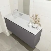 Mondiaz olan 120 cm toiletmeubel dark grey. Lex wastafel talc links geen kraangat