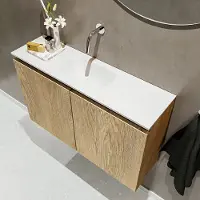 Mondiaz ture 80 cm toiletmeubel washed oak. Eden wastafel talc midden geen kraangat