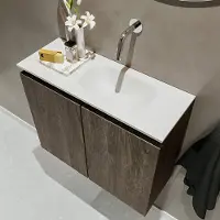 Mondiaz ture 60 cm toiletmeubel dark brown. Eden wastafel talc rechts geen kraangat
