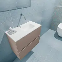 Mondiaz ada 60 cm toiletmeubel smoke. Lex wastafel talc rechts zonder kraangat