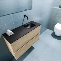 Mondiaz ada 80 cm toiletmeubel washed oak. Lex wastafel urban rechts zonder kraangat