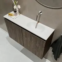 Mondiaz ture 80 cm toiletmeubel dark brown. Eden wastafel talc rechts geen kraangat