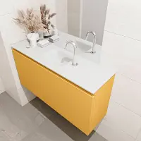 Mondiaz olan 100 cm toiletmeubel ocher. Lex wastafel talc midden 1 kraangat